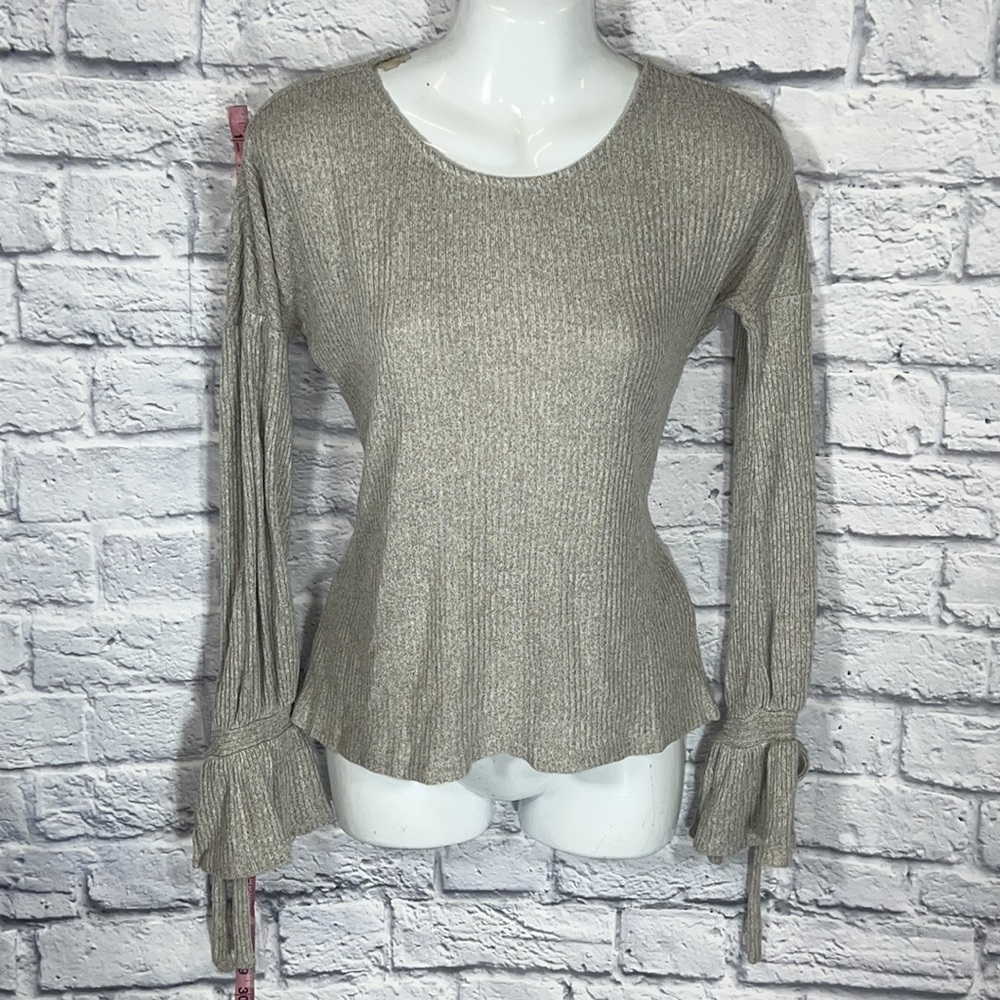 Lucky Brand women's fashion knit tie sleeve rib pullover top